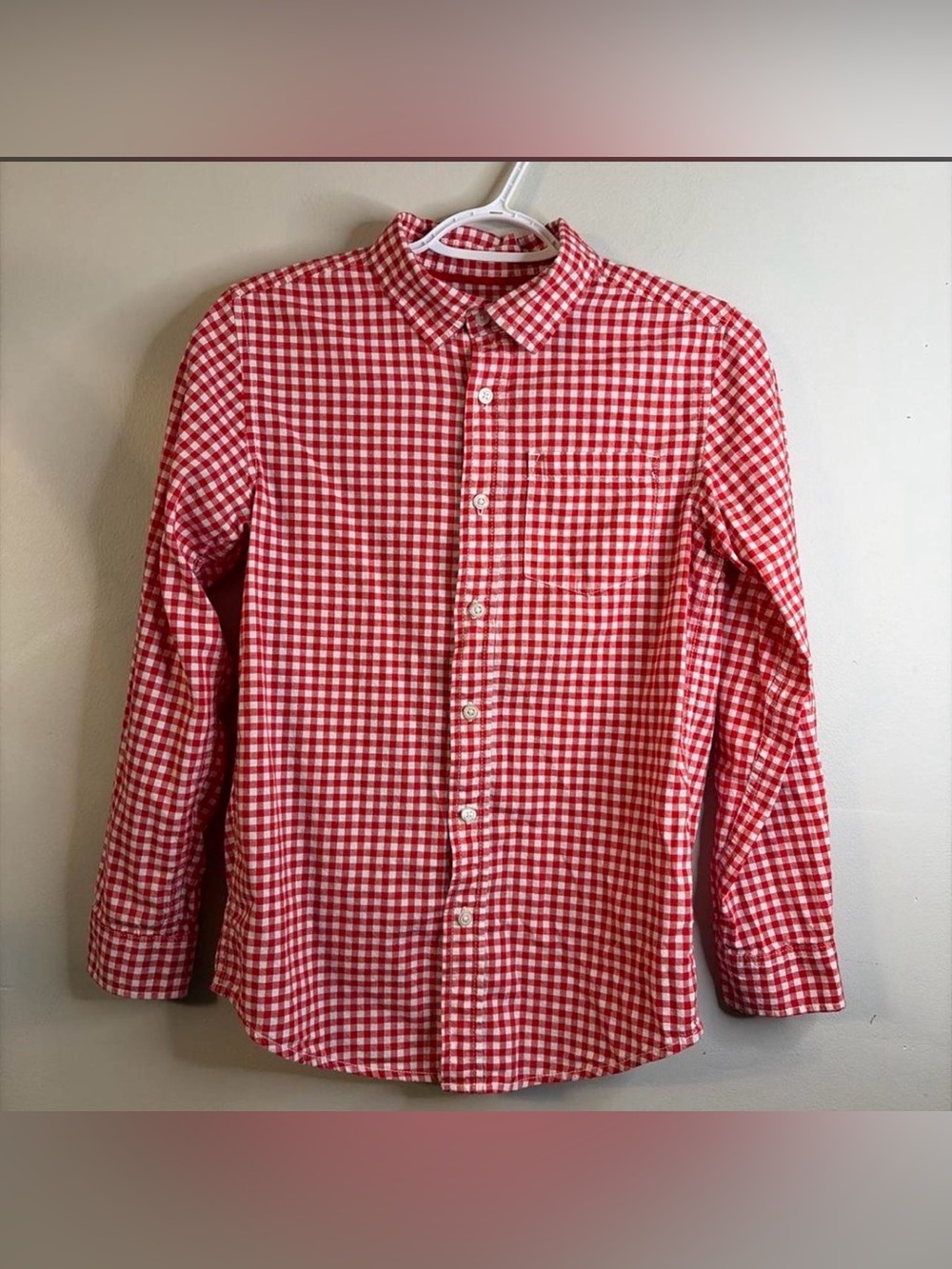 Cat & Jack Boys Red and White Gingham Button-Down Shirt Size L 12/14 EUC #67